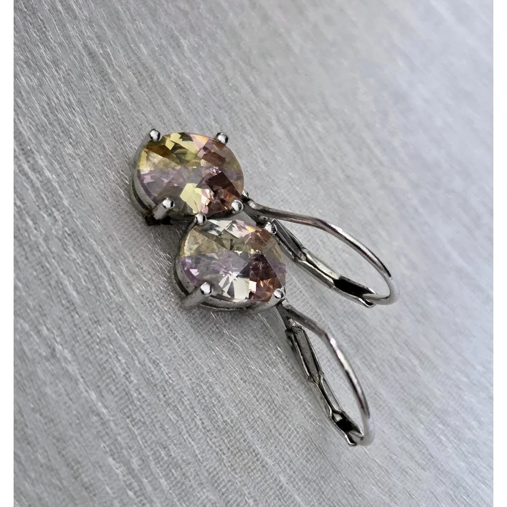 Lucky Topaz‎ Iridescent Dangle Gemstone Sterling Silver 925 Earrings Signed CHJS